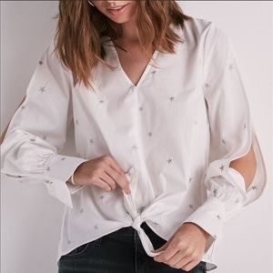 Lucky Brand White Open Long Sleeve Stars Top